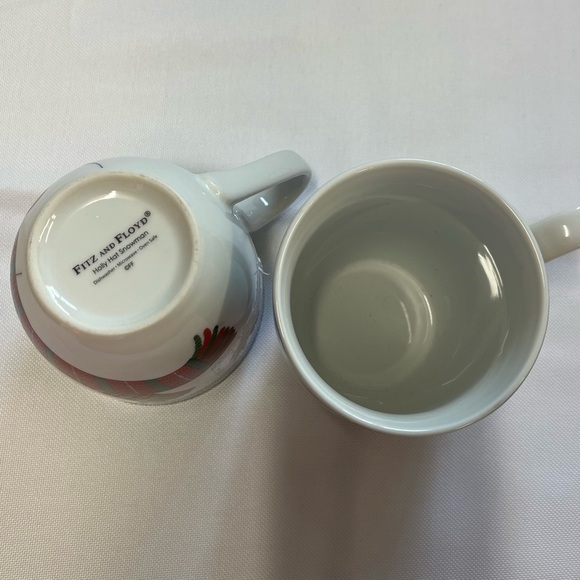 ❄️ 2 Mugs Fitz & Floyd 12oz Coffee Tea Cups Holly Hat Snowman Sing With Joy Mugs - Picture 7 of 8